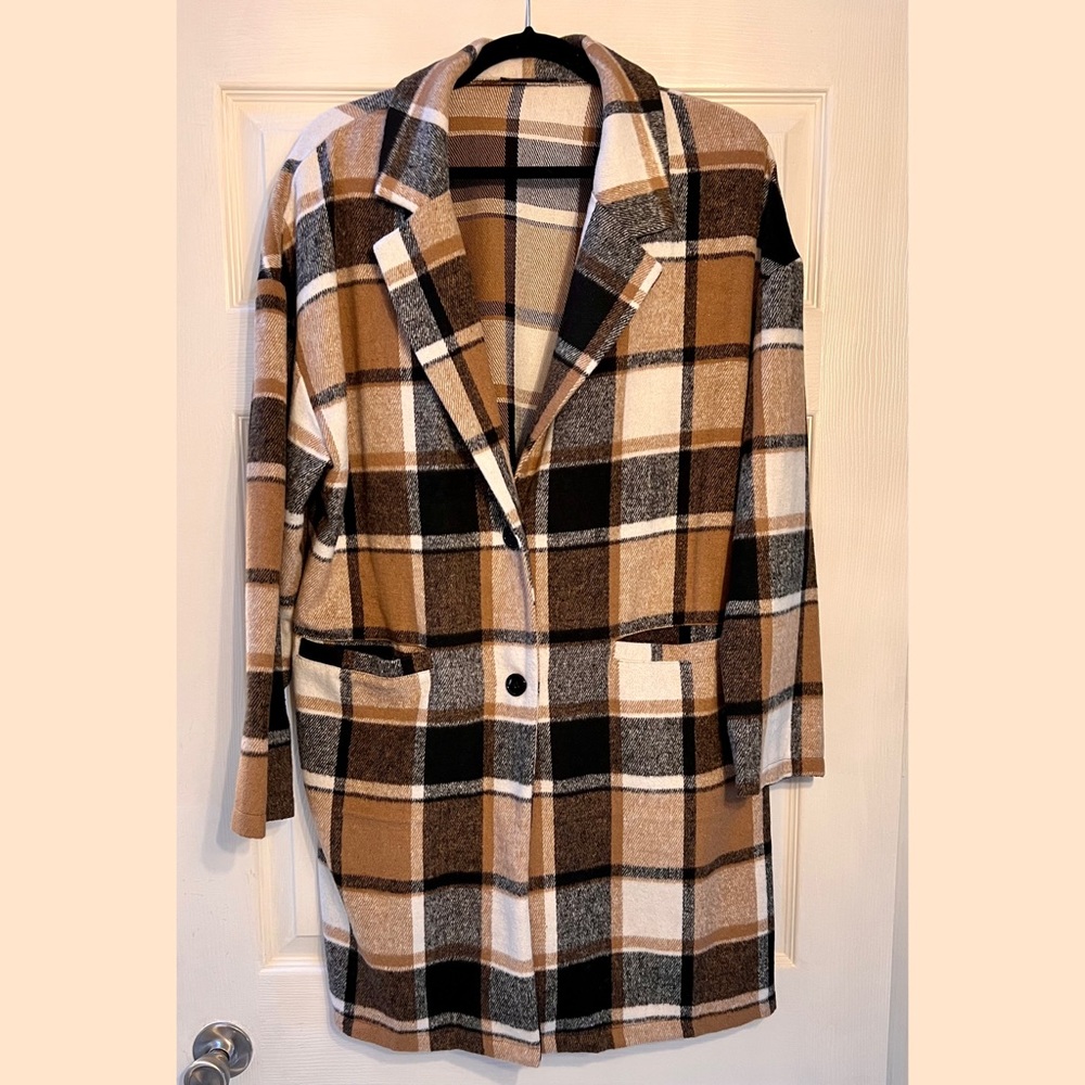 🧥 PRETTY GARDEN Plaid Khaki Ultra-Soft Shacket Jacket Coat - Perfect For Fall!